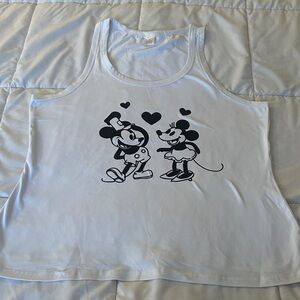 White Tank Top with Mickey and Minnie Mouse Print